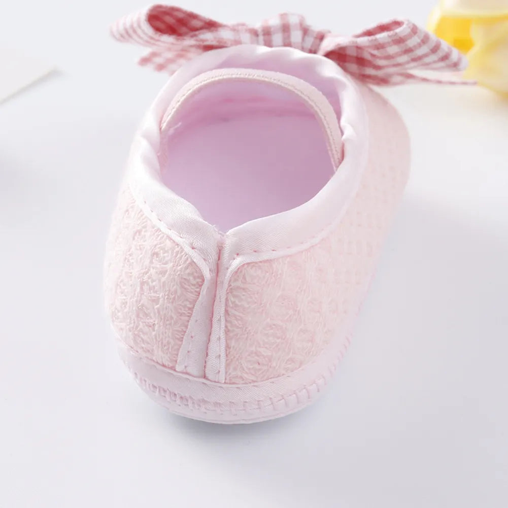 Chaussures mignonnes à nœud papillon avec bandeau pour bébés filles, chaussures souples pour nourrissons et tout-petits, chaussures de princesse imprimées pour premiers marcheurs