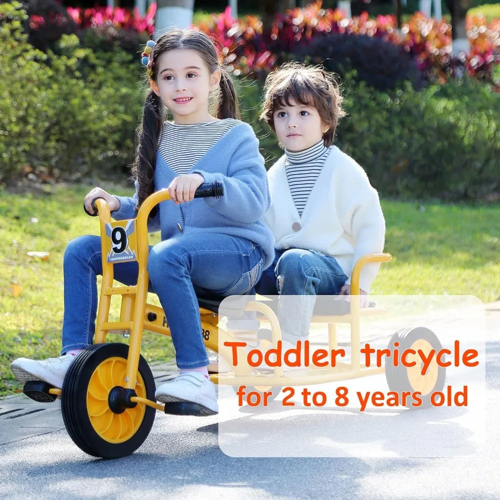 Kids Tricycle for Riders Ages 2+,with Adjustable Seat,Metal Kids Tandem Trike with Passenger Seat,Inflation-Free Rubber Wheel