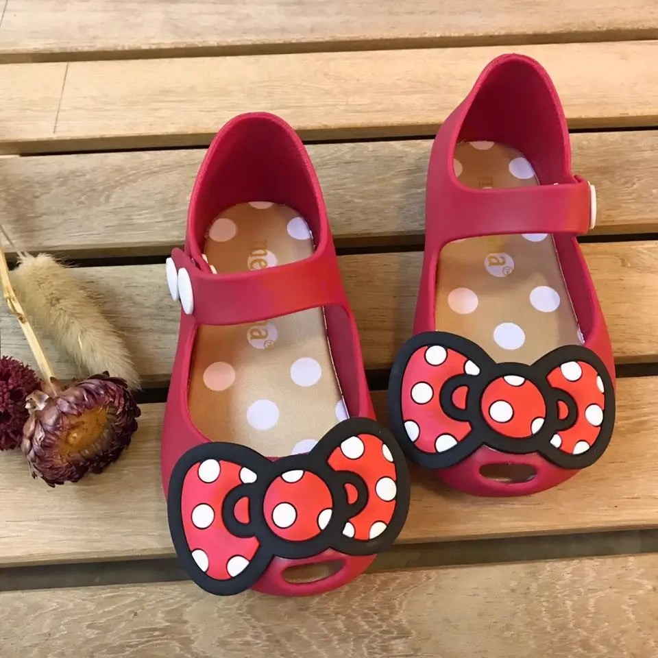 Disney Children's Sandals Girls Minnie Cartoon Garden Shoes 1-6 years old Waterproof Jelly Red Black Shoes Size 20-31