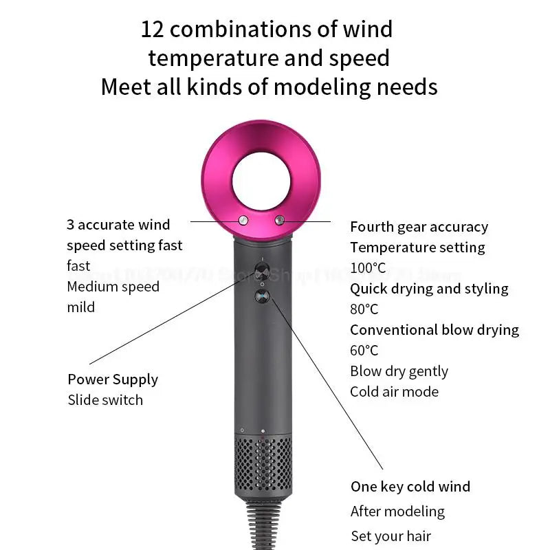 Leafless Hair Dryer New Professional With Flyaway Attachment Negative Ionic Premium Hair Dryers Multifunction Salon Style Tool