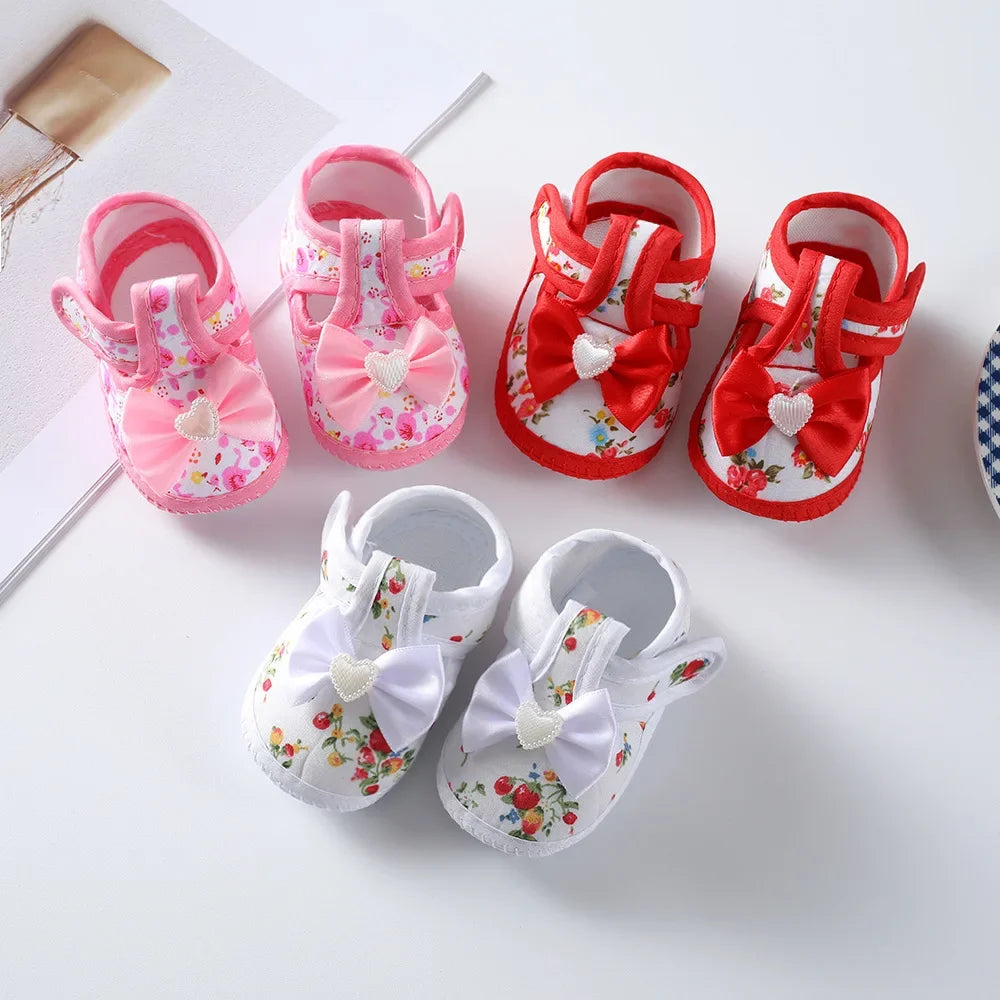 Chaussures de princesse de printemps pour bébé de 0 à 1 an, simples, avec nœud mignon, semelle souple, chaussures de marche pour nouveau-né.