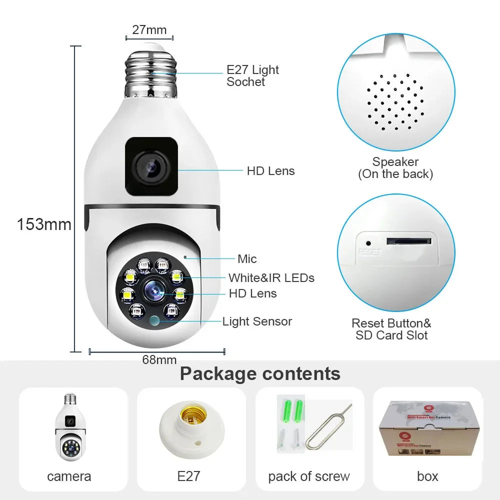 Saikiot V380 4MP 8MP 4K E27 360 Bulb WIFI Dual Lens Camera Bulb Color Night Vision CCTV Security IP Indoor Dual Lens Bulb Camera _Winnie Lin