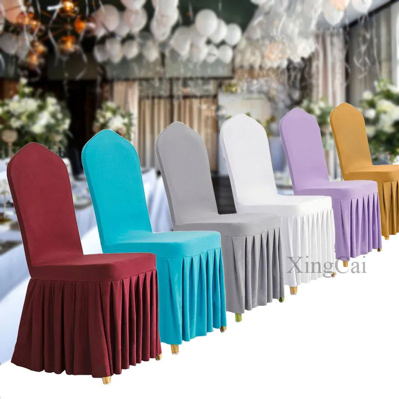 1Pcs Elastic Spandex Universal Chair Cover Skirt Cloth For Hotel Home Modern Wedding Birthday Party Event Dining Seat Decoration