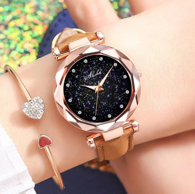 Montres à quartz en cuir poncé scintillant pour filles, étoile de la mode, offre spéciale