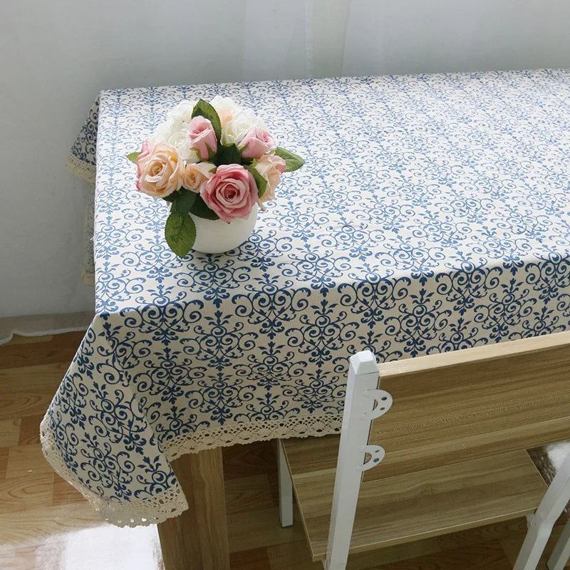 Waterproof Chinese Classical Cotton Linen Tablecloth Printed Blue and White Porcelain Table Cloth Home Dining Decor Table Cover