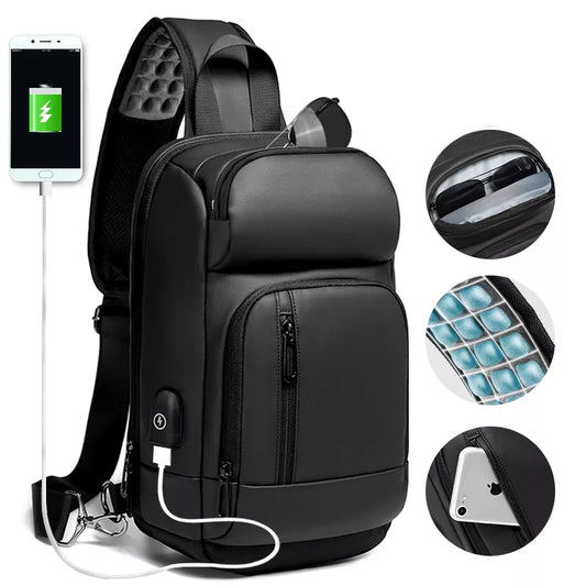 EURCOOL Chest Packs Men USB Charging Casual Water Repellent Travel Shoulder Crossbody Bags Messenger мужская сумка на плечё Male