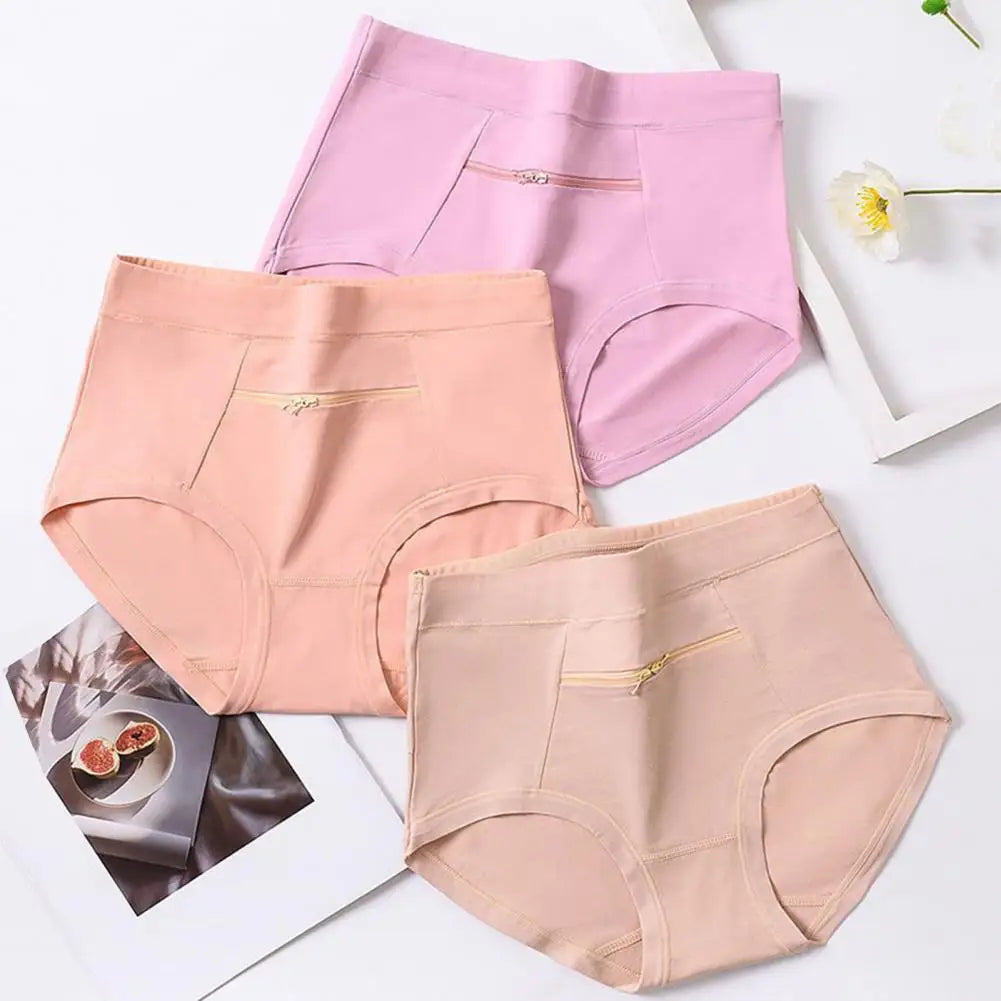 Breathable Cotton Panties High Waist Seamless Stretch Breathable Cotton Women's Underwear with Anti-theft Zipper for Middle-aged