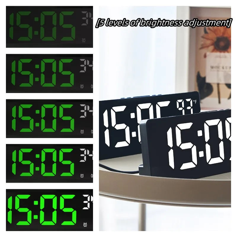 Large Screen Clock Temperature/Date Mode Table Clock 5 Levels of brightness Adjustment Display Modes 12/24H Electronic LED Clock