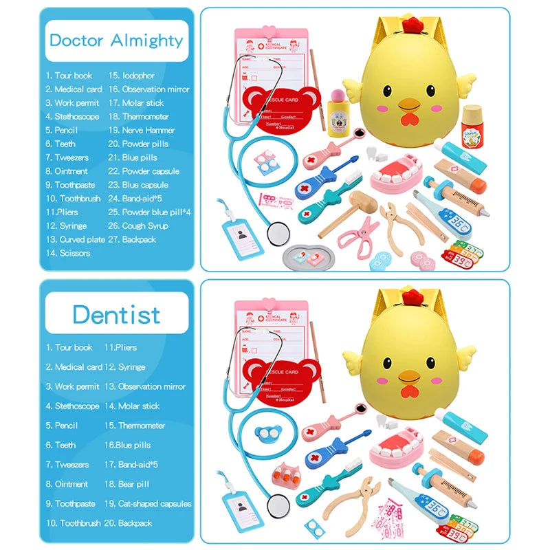 Wooden Pretend Play Kids Educational Toys Dental Check-Ups Doctor Set Simulation Medical Equipment Set Dentist Games Cosplay