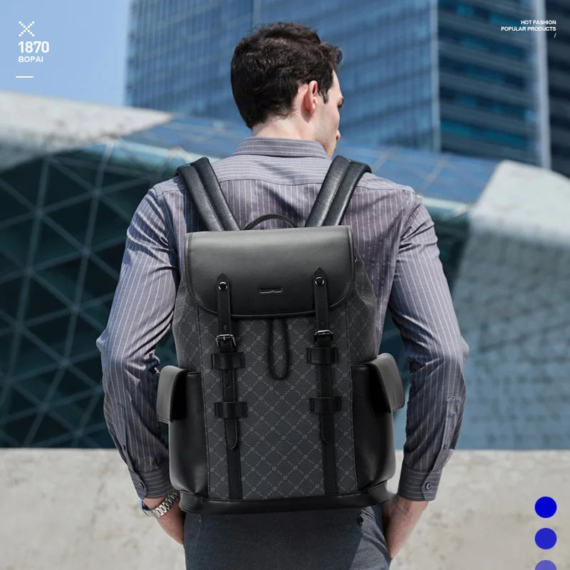 BOPAI  Slim Genuine Leather Laptop Backpack Men for 15-15.6 inch Business Smart Professional Lightweight Backpack Office C