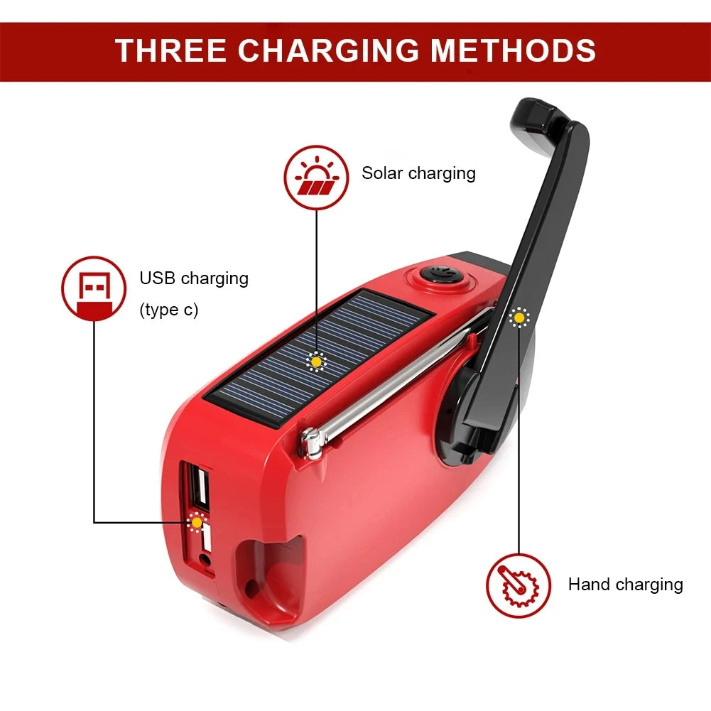 Upgrade Multifunction Radio Hand Crank Solar USB TYPE-C FM/AM/NOAA WB Weather Radio Emergency Flashlight 2000 mAh Mobile Power