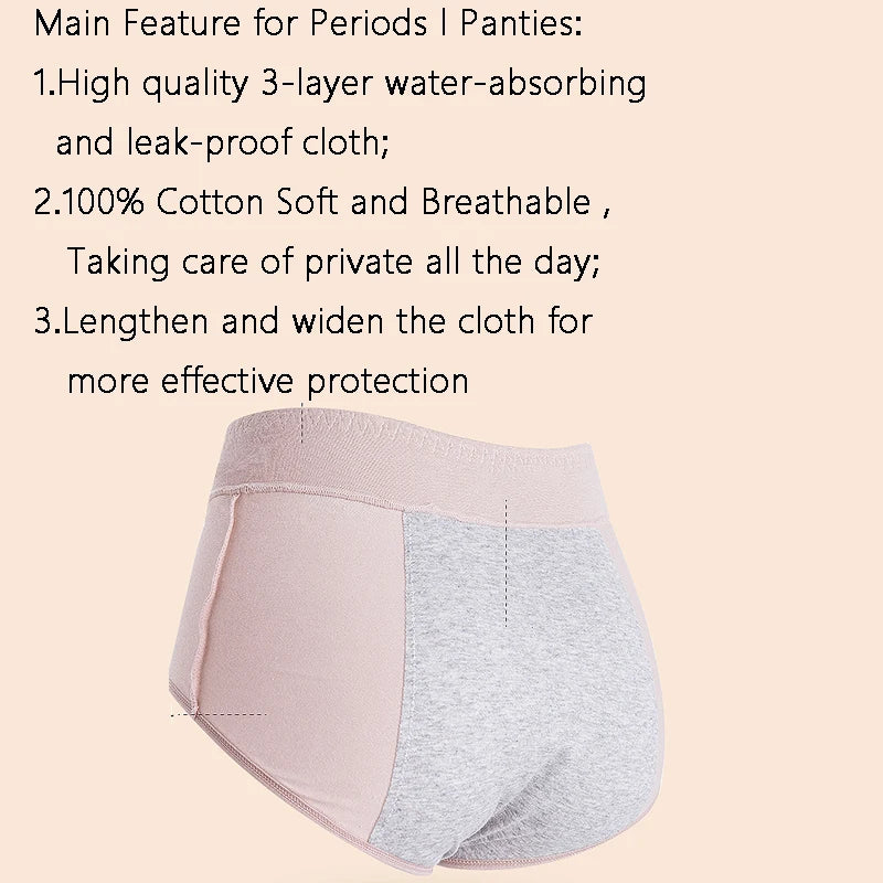 High Waist Menstrual Panties Women Widen Leak Proof Period Pants Physiological Underwear Cotton Plus Size L-3XL Female Briefs