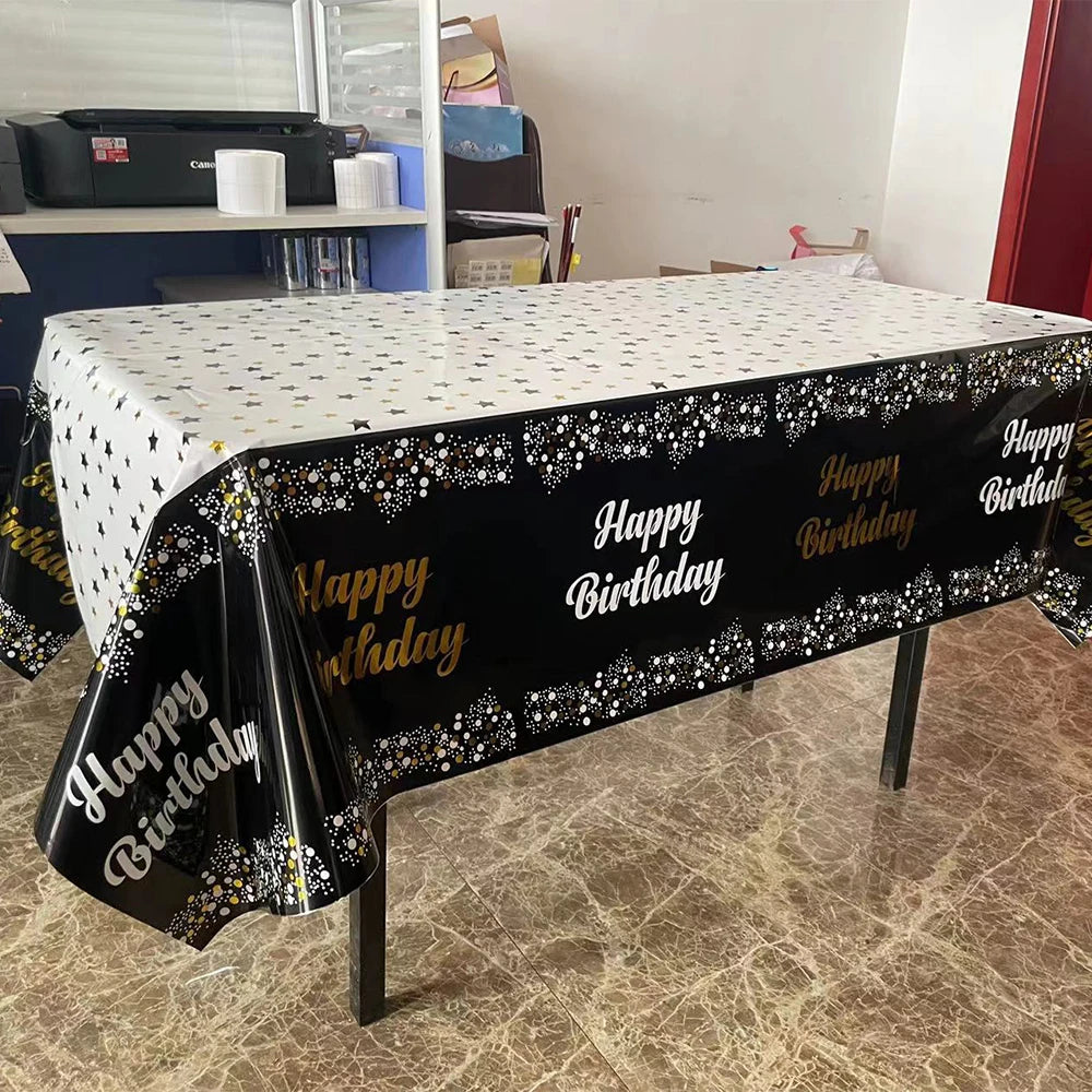 Rectangle Happy Birthday Party Tablecloth Birthday Party Dining Decorations Kids Adult Plastic Table Cover Birthday Supplies