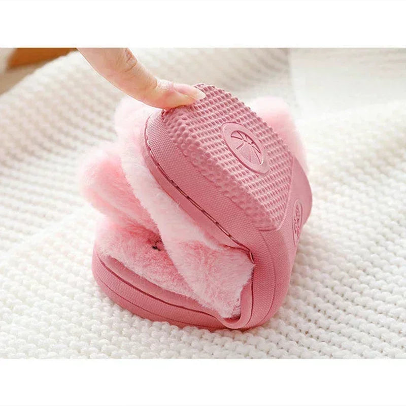 Children's Cotton Slippers Princess Warm Kids Winter Cute Rabbit Cartoon Indoor Furry Shoes Little Girl Soft Bottom Home Shoes