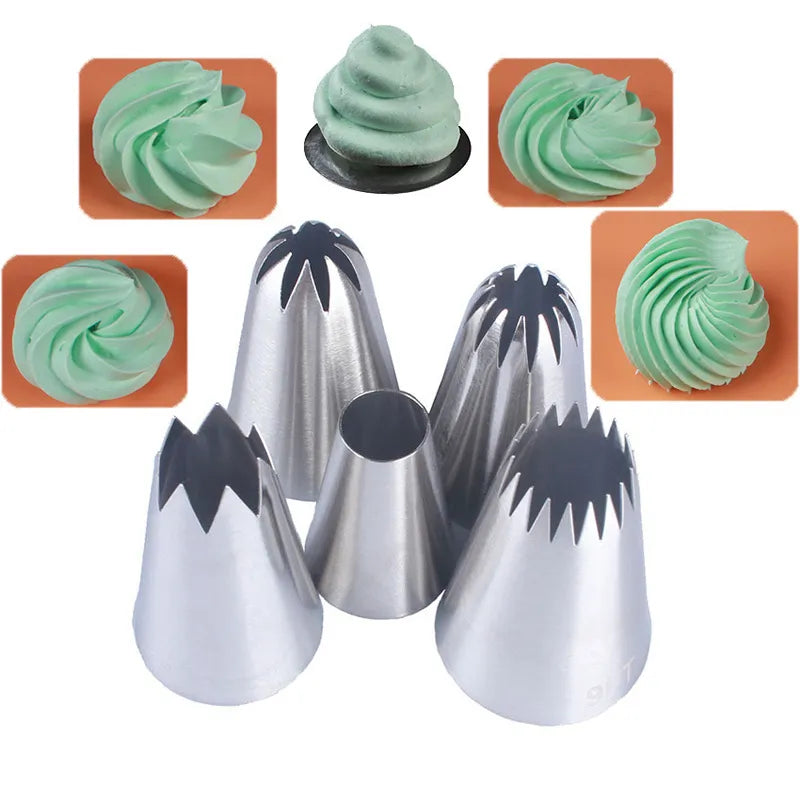 5Pcs Large Metal Cake Cream Decoration Tips Set Pastry Tools Stainless Steel Piping Icing Nozzle Cupcake Head Dessert Decorators