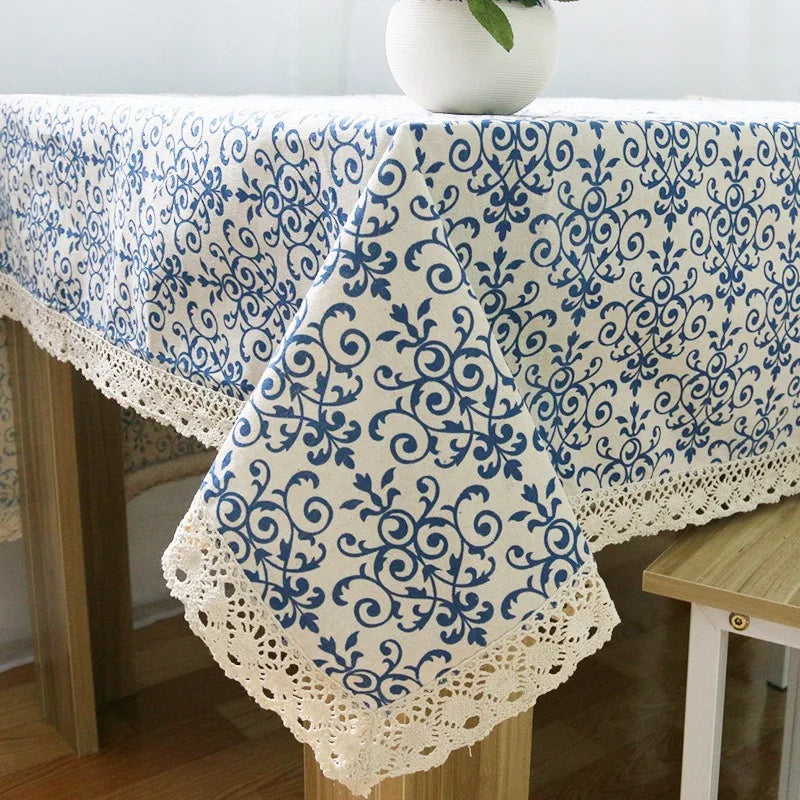 Waterproof Chinese Classical Cotton Linen Tablecloth Printed Blue and White Porcelain Table Cloth Home Dining Decor Table Cover