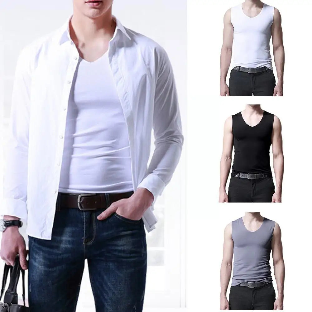 Men's Ice Silk Vest Sleeveless T Shirts Tank Top Undershirts Thin Seamless Wear Outer Casual Sport Undershirts Breathable T E8V1