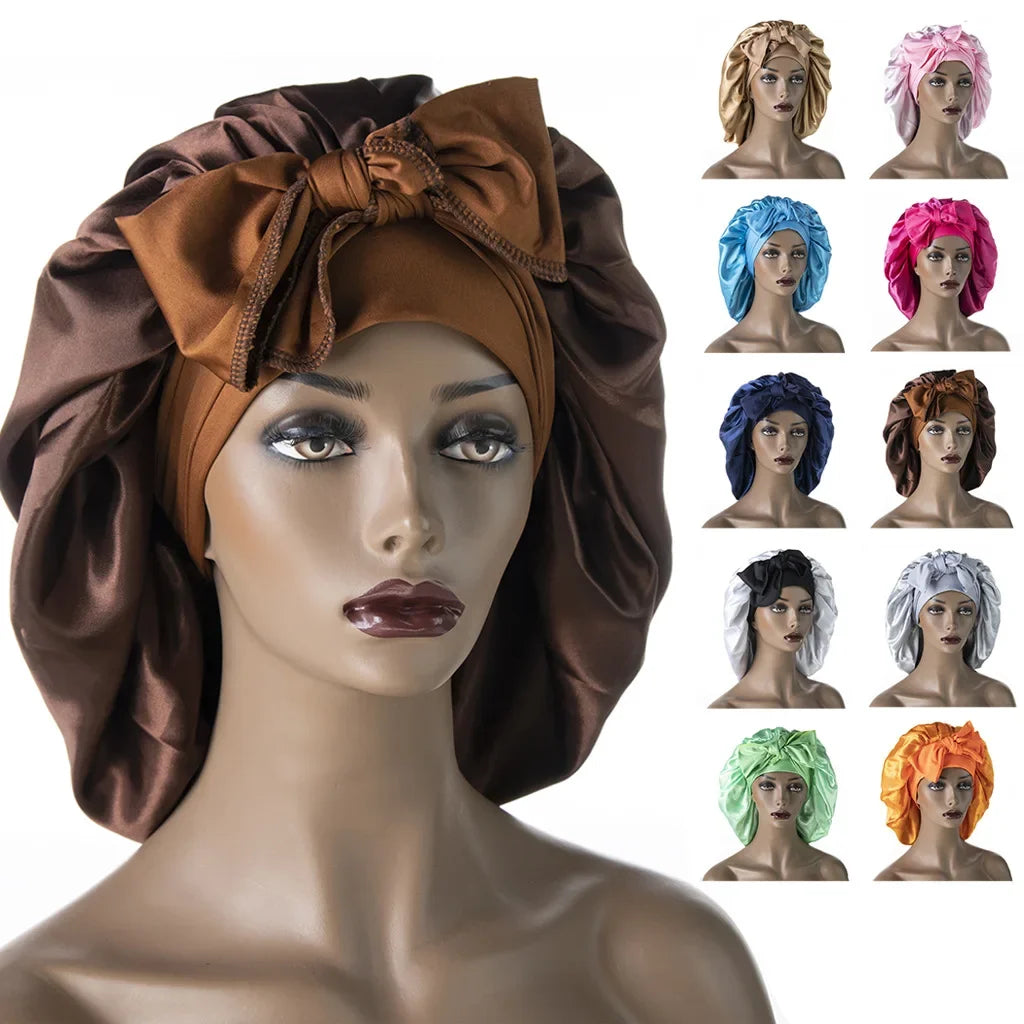 Women Silk Sleeping Cap Night Hat Head Cover Bonnet Satin For Curly Hair Care Beauty Maintenance Designer Hair Care Styling