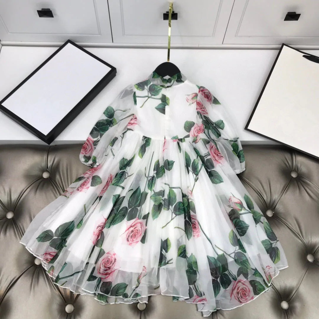 2022 spring New children's Flower dress female baby simulation silk flower princess dress big girls dress with tag 2-13Y