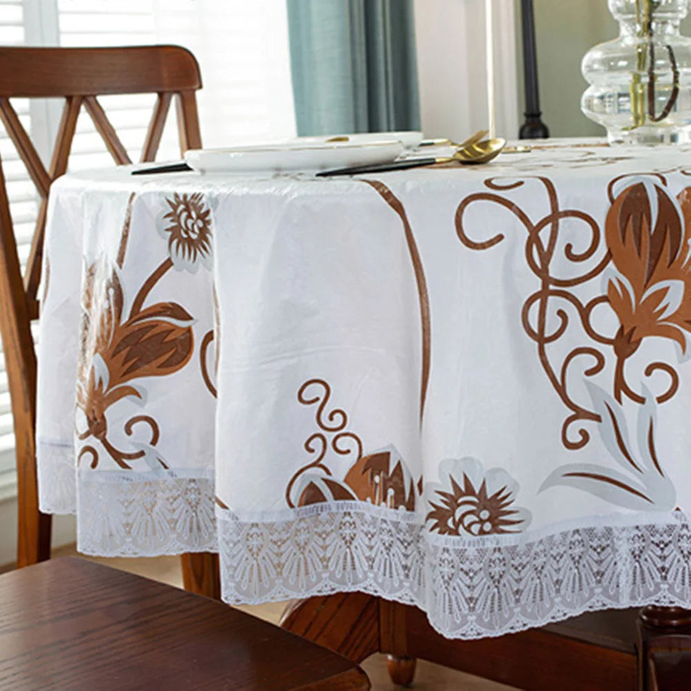 Hot Sale Printed Round Table Cloth PVC Waterproof Oil-proof Tablecloth Home Dining Lace Table Cover for Wedding Party Decor