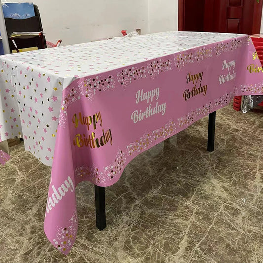 Rectangle Happy Birthday Party Tablecloth Birthday Party Dining Decorations Kids Adult Plastic Table Cover Birthday Supplies