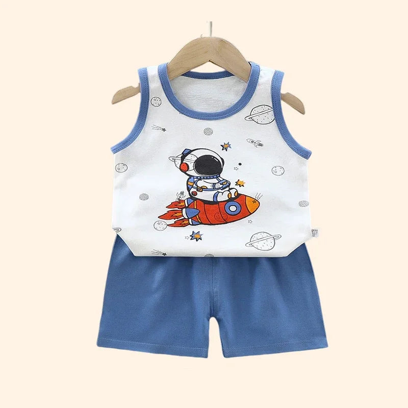 Ensemble de vêtements pour enfants, gilet pour garçons et filles, vêtements d'été pour bébés, T-Shirts en coton, short, débardeur sans manches