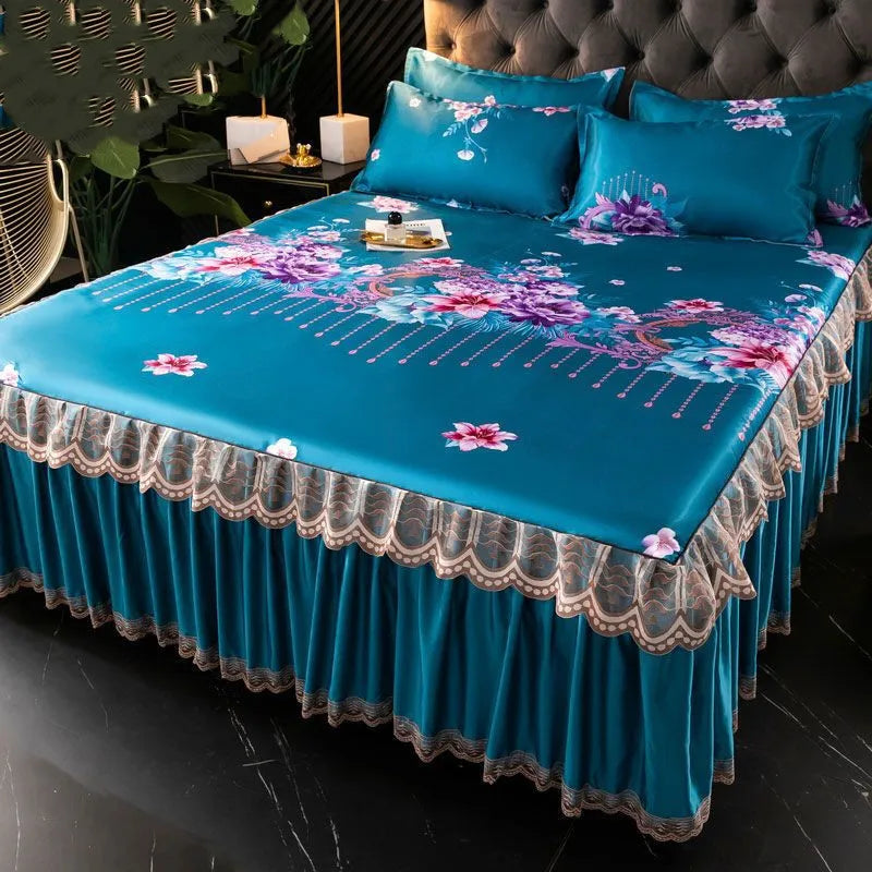 Bed Dress Sets Lace Bed Sheet Pillow Cases 3 Pieces/Set Set For King/Queen Double Size Bed Top Fashion Flower Bedding Set