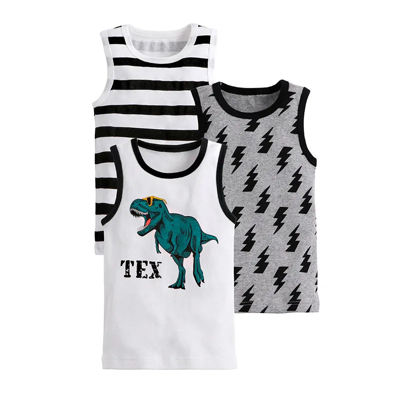 Summer Essentials for Boys: 3-Pack of Cute Cartoon Printed Cotton Vest Tops (1-9 Years)