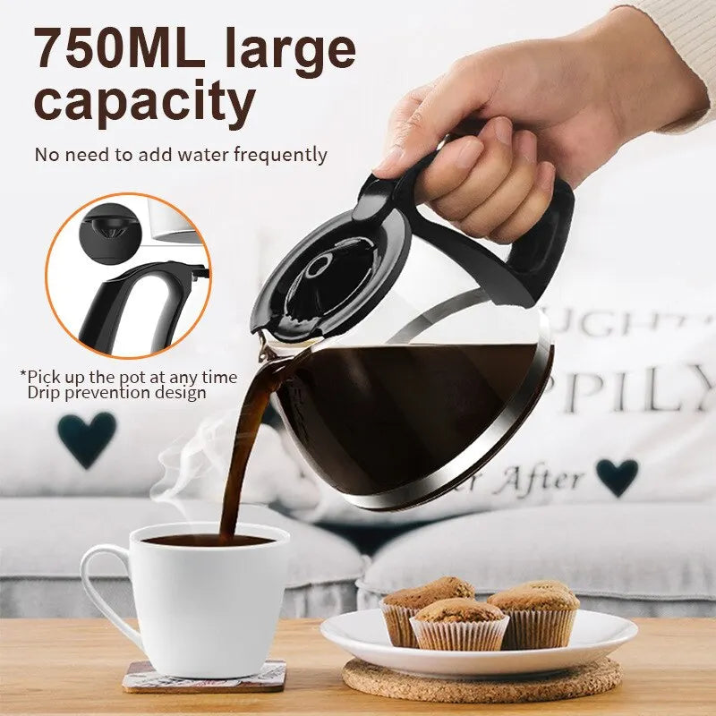 Home American Semi-Automatic Filter Coffee Machine Glass Teapot Drip Coffee Pot 110W/220W