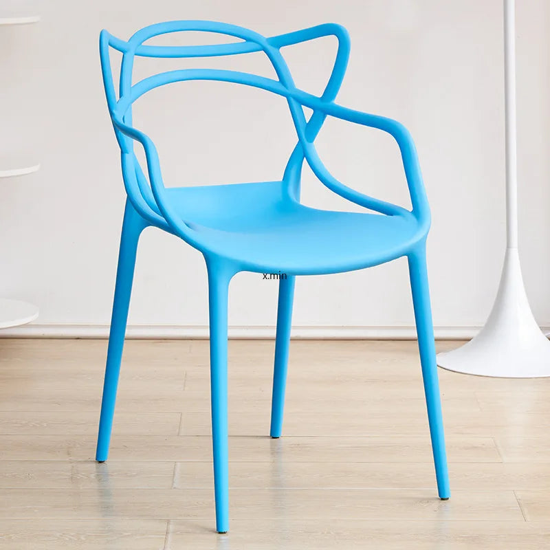 Cat Ear Plastic Chair Stacked Vine Chair Simplified Hollow Backrest Armrest Waiting for Line Up Dining Chair Furniture