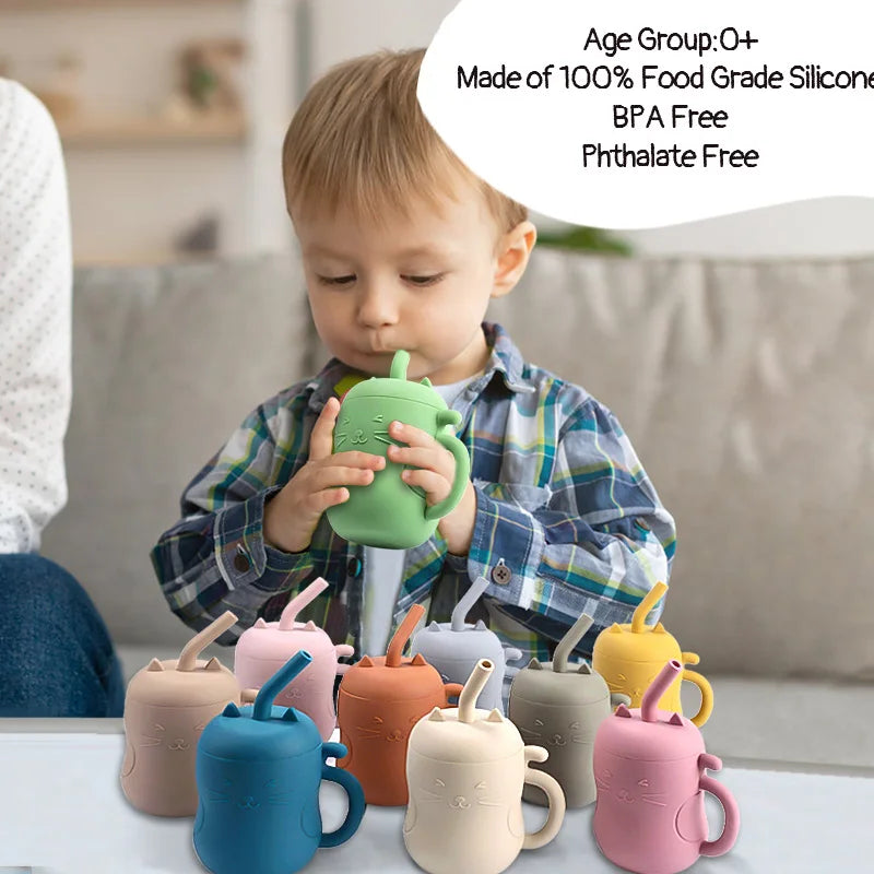 TYRY.HU Baby Silicone Straw Cup BPA Free Portable Storage Snack Container Feeding Cup Kids Leakproof Learning Drink Cup