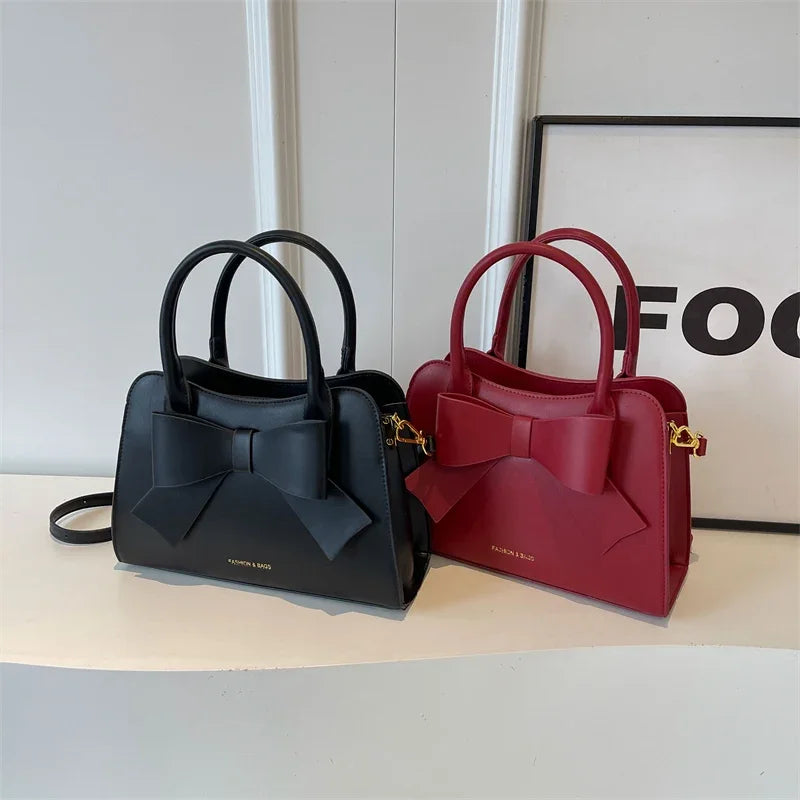 LEFTSIDE Bow Design Shoulder Bags for Women PU Leather Female New 2023 Winter Trend Korean Fashion Tote Bag Handbags and Purses