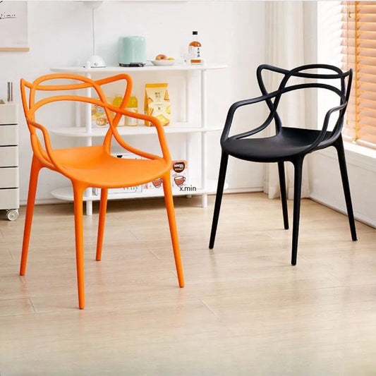 Cat Ear Plastic Chair Stacked Vine Chair Simplified Hollow Backrest Armrest Waiting for Line Up Dining Chair Furniture