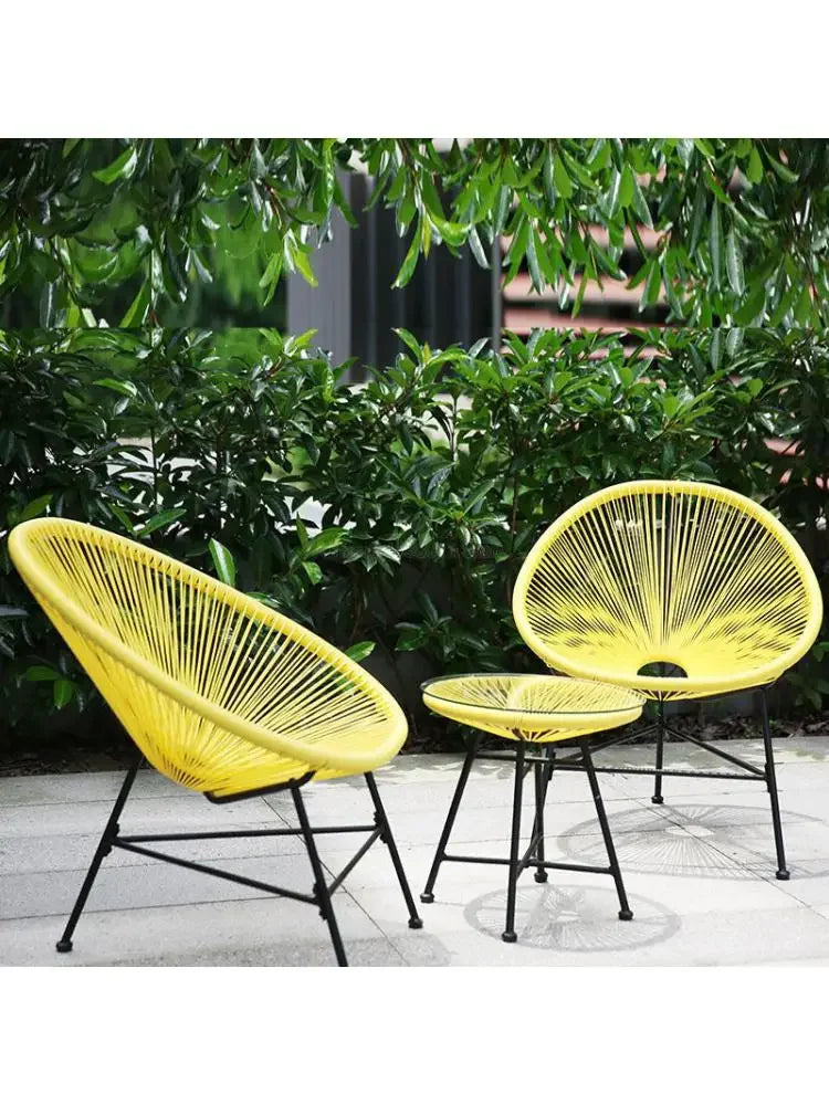 3PCS/set Balcony Cafe Table&Chairs Set Creative Breathable Moon Chair Heavy Loading Plastic Wire+steel Patio Furniture Set