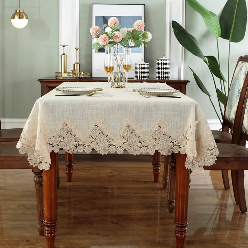 Table Cloth White Table Cover American Linen Cotton Table Juppe Tablecloth flower Fabric Nordic Tv Cabinet Lace Pattern Modern