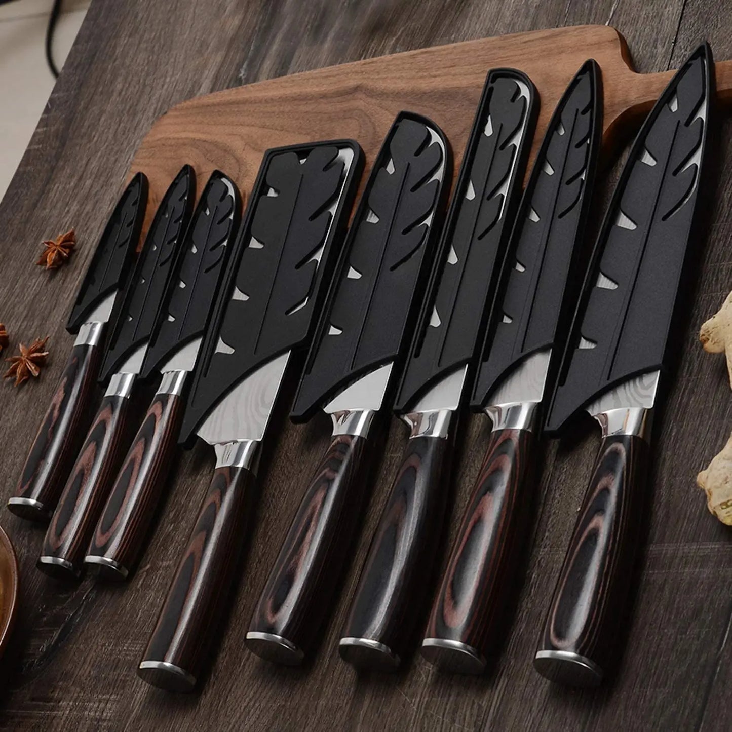 Kitchen Knife Japanese Chef Stainless Steel 1-10PCS Set 7CR17 440C Laser Damascus Drawing Cleaver Slicer Santoku Utility Knives