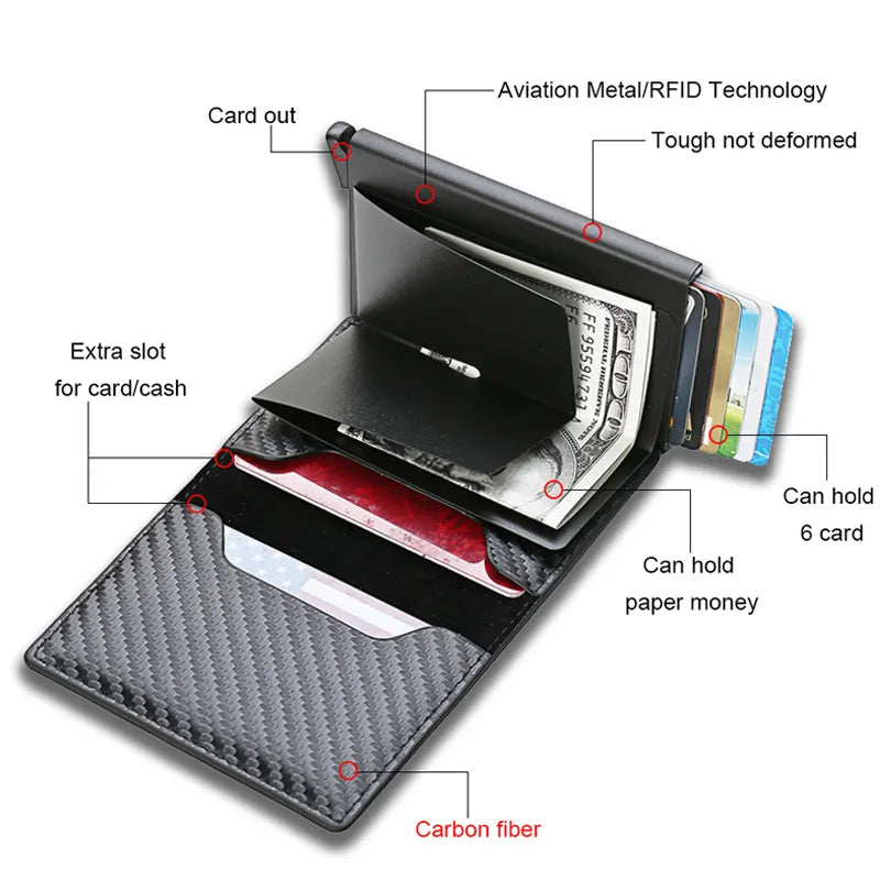 Carbon Fiber Card Holder Wallets Men RFID Black Magic Trifold Leather Slim Mini Wallet Small Money Bag Male Purses Wallet Women