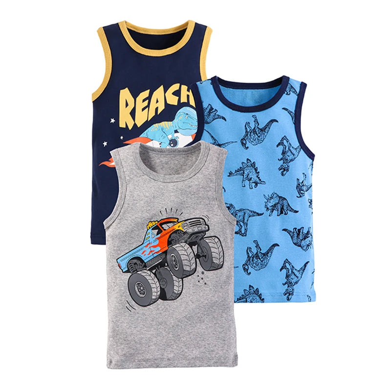 Summer Essentials for Boys: 3-Pack of Cute Cartoon Printed Cotton Vest Tops (1-9 Years)