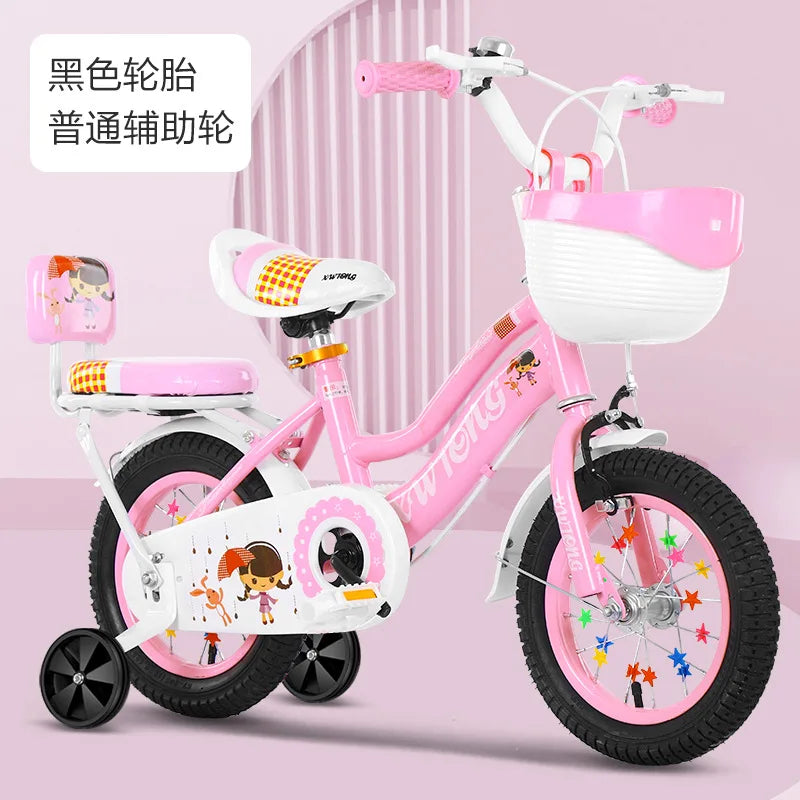 12/14/16/18/20 Inches Bicycle Children Bike With Backrest Auxiliary Wheel High-Carbon Steel Anti Slip Tires Sponge Saddle