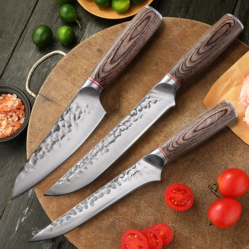 11 Set of Kitchen Knives Colored Wooden Handle Japanese Knife Multifunction Chef Knife Meat Cleaver Boning Knife Kitchen Tools