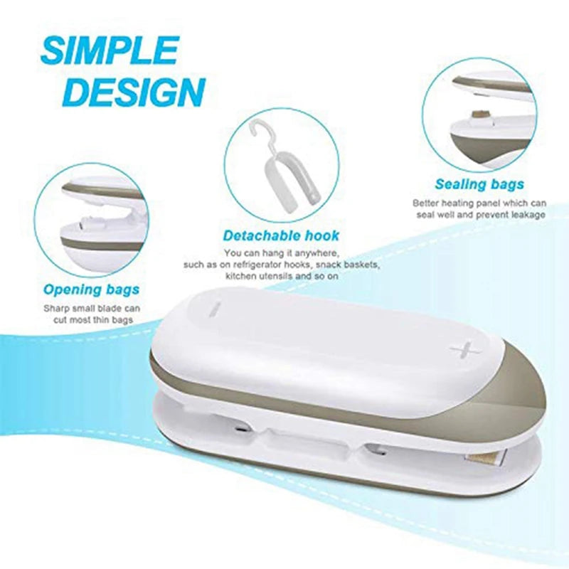 Mini Bag Sealer, 2 In 1 Portable Sealer And Cutter, Bag Sealer Heat Sealer, Vacuum Sealers For Plastic Bags,Food Storage