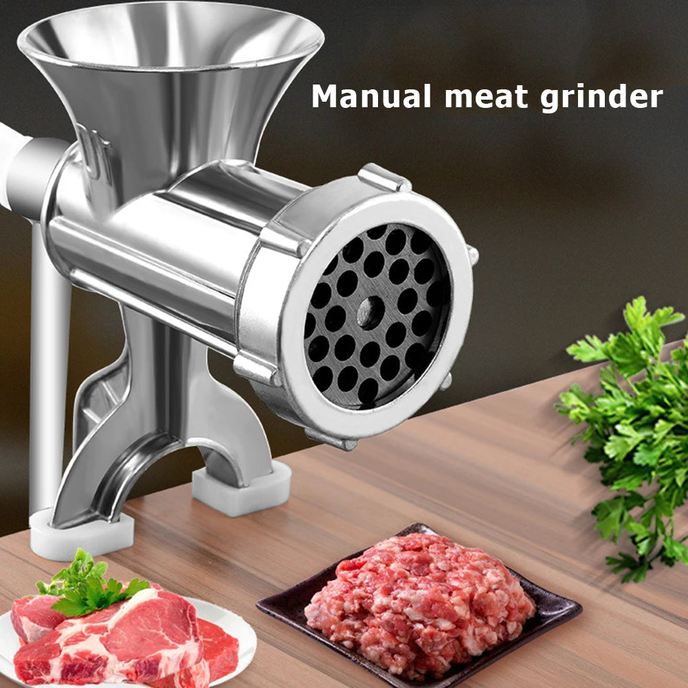 Manual Meat Grinder Silver Aluminum Alloy Powerful Meat Grinder Home Sausage Kitchen Appliances Chop Pepper Supplies Meat Mincer