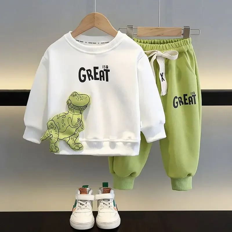 Autumn Children Girls Boys Clothes Sets Kids Cartoon Dinosaur Sweater Pullover Top & Pants 2 Pieces Suit Letter Outfit Tracksuit