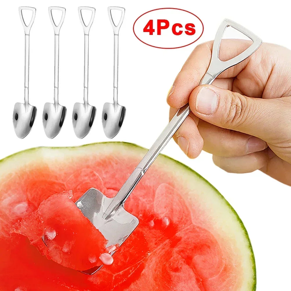 4/1Pcs Stainless Steel Spoon Creative Shovel Spoon For Coffee Tea Ice Cream Dessert Watermelon Scoop Kitchen Tableware Cutlery