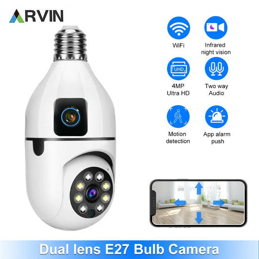 Nouveau E27 Wifi double objectif caméra 1080P 5MP 4K PTZ caméra de Surveillance WiFi CCTV caméra IP extérieure sécurité maison intelligente AI Tracking_Winnie Lin