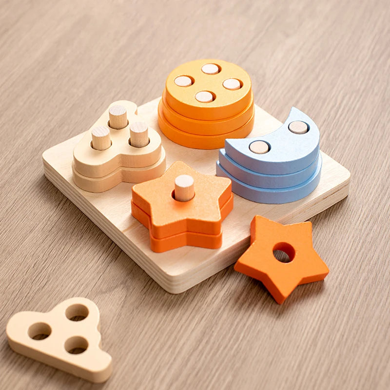 Montessori Kids Wooden Shape Toy Building Blocks Early Learning Educational Toys Color Match Puzzle for Children 1 2 3 Years