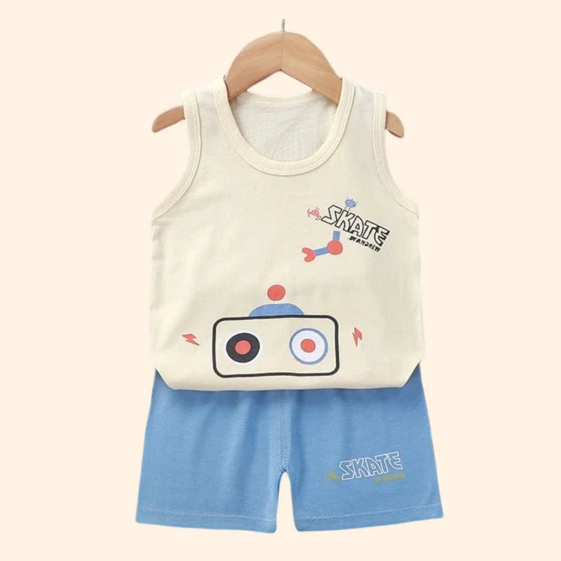 Ensemble de vêtements pour enfants, gilet pour garçons et filles, vêtements d'été pour bébés, T-Shirts en coton, short, débardeur sans manches