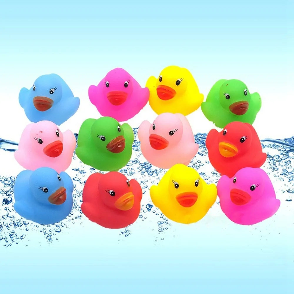 12pcs/set Baby Toys Float Squeaky Sound Rubber Ducks Bath Toys Swimming Water Play Game Fun Water Toys for Children