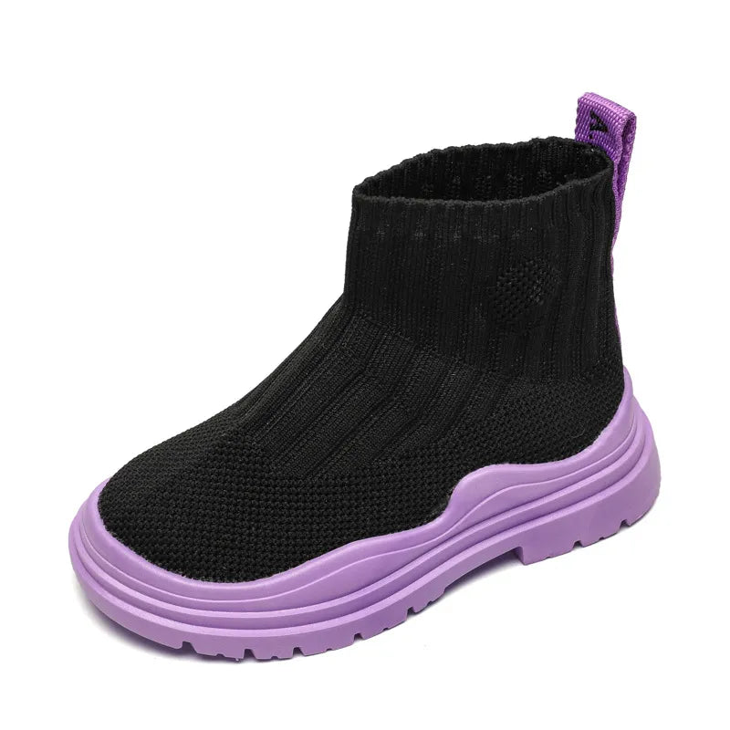 Girls Casual Knitted Shoes Kids Slip-on Tenis High-top Sock Sneakers Children Spring Autumn Sports Shoes 3-15 years teenagers