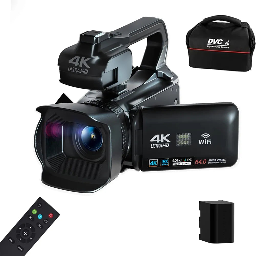 4K 60FPS Digital Video Camera 64MP Photography Youtube Vlog Camcorder For Live Stream Webcam 18X Zoom 4 Inch Rotate Touch Screen